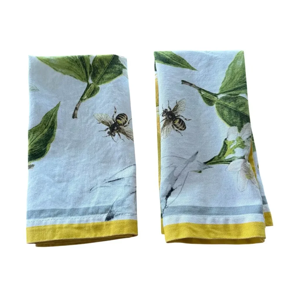 Williams Sonoma Cotton Napkins Set of 2 Meyer Lemon Citrus Blossom Honeybee